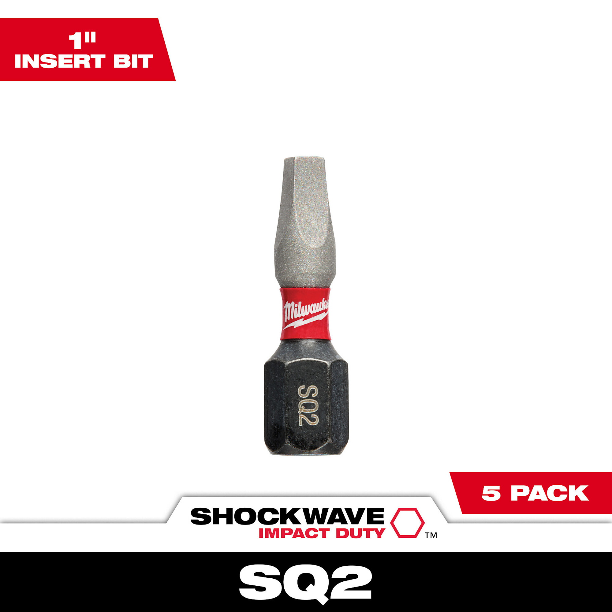 Milwaukee Shockwave Impact Duty Driver Bit, 5-Pack, 1in., Square SQ2, Model# 48-32-4605
